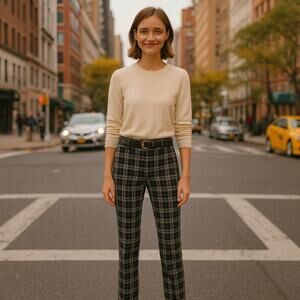 WHBM Pants NWT Women's Size 00 Career Dress Pockets Stretch Tartan Plaid Belted